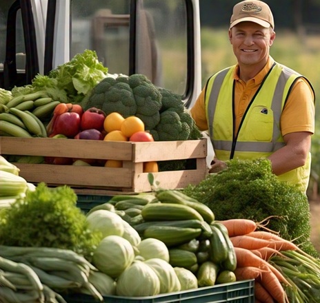 Driver making a delivery with fresh produce