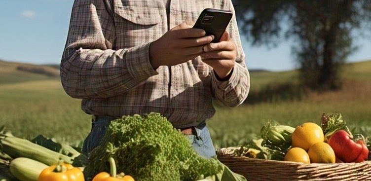 Farmer using app in field